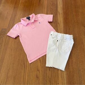 Polo by Ralph Lauren Pink Polo and The Sullivan Cutoff Denim White Shorts Set